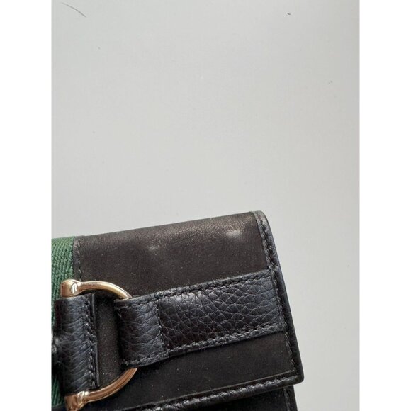 GUCCI 1953 Black Sueded Leather Striped Web Horsebit Continental Flap Wallet - Picture 5 of 16